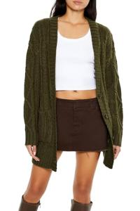 Forever 21 Women's Chunky Knit Cardigan - Olivine Green