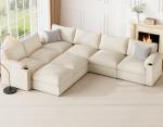 Beige Modular Sectional Couch with Cup Holders