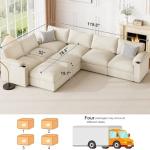 Beige Modular Sectional Couch with Cup Holders