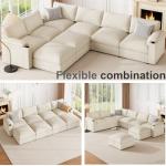Beige Modular Sectional Couch with Cup Holders