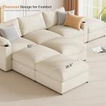 Beige Modular Sectional Couch with Cup Holders