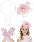 Blush Pink Tea Party Hats with Gloves & Jewelry