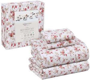 RUVANTI 100% Cotton Queen Sheets Set, Floral Design