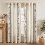 Grey Boho Linen Embroidered Curtains - 96 Inches