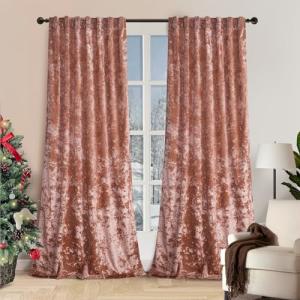 Girls Pink Crushed Velvet Curtains - 2 Panel Set