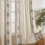 Grey Boho Linen Embroidered Curtains - 96 Inches