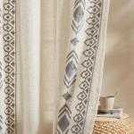 Grey Boho Linen Embroidered Curtains - 96 Inches