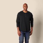 Men's Long Sleeve Henley Shirt - Black, X-Large