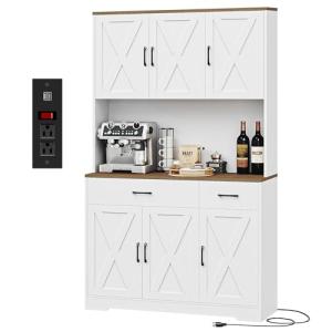 HOSTACK 71" Farmhouse Pantry Cabinet with Charging Station