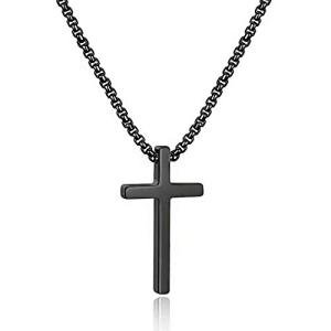 Men's Black Cross Pendant Necklace - 18 Inch