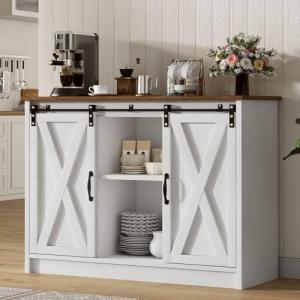 Farmhouse Coffee Bar Cabinet with Sliding Doors
