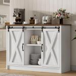 Farmhouse Coffee Bar Cabinet with Sliding Doors