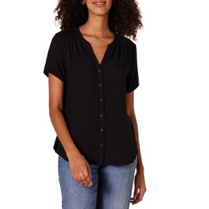 Amazon Essentials Women's Relaxed Short-Sleeve Blouse, Black
