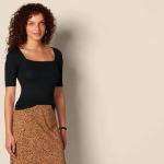 Women's Slim-Fit Half Sleeve Square Neck T-Shirt