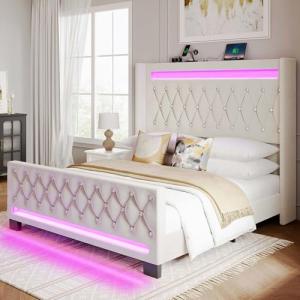 Rolanstar Queen Bed Frame with LED and Charging