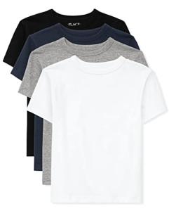 The Children's Place boys Short Sleeve Basic Layering T-shirt Polo Shirt, Black/New Navy/Smoke/White 4 Pack, Small US