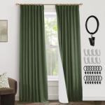 Dark Olive Green Curtains for Living Room 96 Inch Length,Moody Academia Window Treatments Thermal Room Darkening Linen Blackout Curtain Drapes 96 Inches Long,2 Panel Set