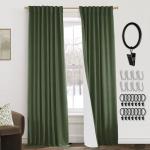 Dark Olive Green Curtains for Living Room 96 Inch Length,Moody Academia Window Treatments Thermal Room Darkening Linen Blackout Curtain Drapes 96 Inches Long,2 Panel Set