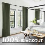 Dark Olive Green Curtains for Living Room 96 Inch Length,Moody Academia Window Treatments Thermal Room Darkening Linen Blackout Curtain Drapes 96 Inches Long,2 Panel Set