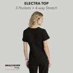 Skechers by BARCO Vitality Electra Classic Fit Scrub Top for Women – Black, 3-Pocket Classic V-Neck Top w/ 4-way Stretch – Moisture Wicking, Quick-Shed, Anti-Static – XL, Regular Fit