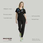 Skechers by BARCO Vitality Electra Classic Fit Scrub Top for Women – Black, 3-Pocket Classic V-Neck Top w/ 4-way Stretch – Moisture Wicking, Quick-Shed, Anti-Static – XL, Regular Fit