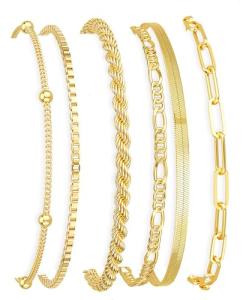 DEARMAY 14K Gold Plated Bracelets for Women Jewelry Sets Stack Trendy Dainty Stackable Paperclip Rope Snake Box Figaro Chain Bracelets Pack Costume Fashion Gifts
