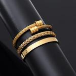 WFYOU 3PCS Stainless Steel Bracelets for Men Gold Roman Numeral Bangle Twisted Cable Adjustable Cuff Bracelet Mens Luxury Jewelry Gifts