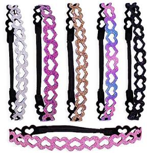 FROG SAC 6 Glitter Headbands for Girls, Adjustable Non Slip Thin Elastic Hair Bands for Kids, Stretch Heart Zig Zag Girl Hair Accessories, Sparkly Headband, Head Band Hairband (Multicolor 1, Kids)