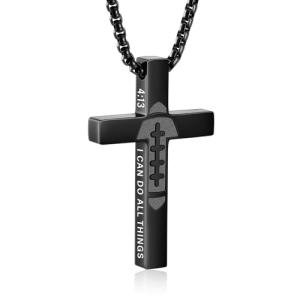 VULETO Football Cross Necklace for Boys Men, Football Accessories Gear Stuff Party Favors Pendant Chain Christian Religious Valentines Easter Christmas Jewelry Gifts for Son Kids Teenage Teen Age 8-12 Coach Team Black
