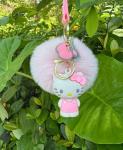 PaPiJoJo Cute Keychains for Women/Girls, Kawaii Pom Pom Fuzzy Key Chain Accessories Wristlet Cartoon Keychain for Backpack Car Keys (Pink208)