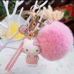 PaPiJoJo Cute Keychains for Women/Girls, Kawaii Pom Pom Fuzzy Key Chain Accessories Wristlet Cartoon Keychain for Backpack Car Keys (Pink208)