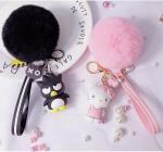 PaPiJoJo Cute Keychains for Women/Girls, Kawaii Pom Pom Fuzzy Key Chain Accessories Wristlet Cartoon Keychain for Backpack Car Keys (Pink208)