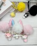PaPiJoJo Cute Keychains for Women/Girls, Kawaii Pom Pom Fuzzy Key Chain Accessories Wristlet Cartoon Keychain for Backpack Car Keys (Pink208)
