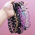 FROG SAC 6 Glitter Headbands for Girls, Adjustable Non Slip Thin Elastic Hair Bands for Kids, Stretch Heart Zig Zag Girl Hair Accessories, Sparkly Headband, Head Band Hairband (Multicolor 1, Kids)