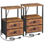 LOAKEKEL Night Stand Set 2, Nightstand with Charging Station, End Tables with Storage Shelf for Small Spaces, Bedside Table Side Tables with 2 Fabric Drawers for Bedroom, Rustic Brown, HETS020PBR