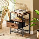 Huuger Nightstand Set of 2, Night Stand with Fabric Drawer, Mesh Shelf, Side Table with Storage, Fabric Drawer Dresser, Open Shelf, Metal Frame, Bedroom, Rustic Brown