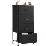 Sweetcrispy Nightstand Small Bedroom Dresser with 4 Fabric Drawers, Bed Side Furniture End Table, Wooden Top Cabinet Night Stand Dresser for Closet, Entryway, Dorm, Black