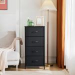 Sweetcrispy Nightstand Small Bedroom Dresser with 4 Fabric Drawers, Bed Side Furniture End Table, Wooden Top Cabinet Night Stand Dresser for Closet, Entryway, Dorm, Black