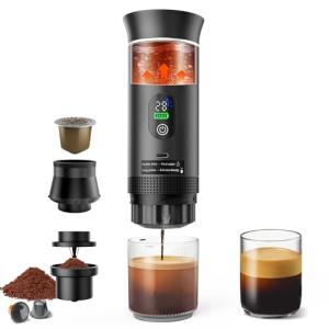Zordin Portable Battery Espresso Coffee Maker for Travel, 20 bar Mini Car Espresso Machines, 3-in-1 Self-Heating Electric Espresso Maker, USB-C Ground Coffee & Capsule Pod(Ns&DG) RV, Hiking, Office