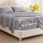 Bedsure Deep Pocket King Sheet Set - Fits Mattresses Up to 21 Inches Thick - 4 Piece GentleSoft Bed Sheets, Moisture Wicking, Soft & Cooling Bedsheet & Pillowcases, Easy & Secure Fit, Light Grey