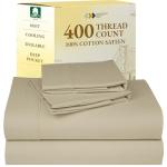 California Design Den Queen Sheet Set - Soft 400 Thread Count Sateen, Natural 100% Cotton Sheets with Deep Pockets, Cooling and Durable Bedding Set - Beige (Golden Tone)