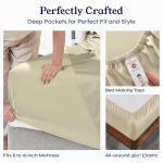 California Design Den Queen Sheet Set - Soft 400 Thread Count Sateen, Natural 100% Cotton Sheets with Deep Pockets, Cooling and Durable Bedding Set - Beige (Golden Tone)