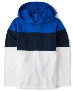 The Children's Place,Boys,Long Sleeve Shirt with Hood,Blue Colorblock,Small