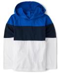 The Children's Place,Boys,Long Sleeve Shirt with Hood,Blue Colorblock,Small