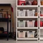 IRIS USA 32 Qt Stackable Plastic Storage Bins with Lids, 6 Pack - BPA-Free, Made in USA - Discreet Organizing Solution, Latches, Durable Nestable Containers, Secure Pull Handle - Pearl