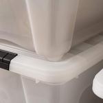 IRIS USA 32 Qt Stackable Plastic Storage Bins with Lids, 6 Pack - BPA-Free, Made in USA - Discreet Organizing Solution, Latches, Durable Nestable Containers, Secure Pull Handle - Pearl