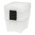 IRIS USA 32 Qt Stackable Plastic Storage Bins with Lids, 6 Pack - BPA-Free, Made in USA - Discreet Organizing Solution, Latches, Durable Nestable Containers, Secure Pull Handle - Pearl