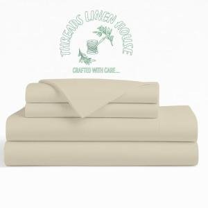 Threads Linen Queen Size 1000 TC 4 Piece Sheet Set 100% Egyptian Cotton Sateen Weave Breathable & Cooling 18" Deep Pocket Hotel Bedding Bed Sheets - 1 Flat, 1 Fitted Sheet & 2 Pillowcases (Ivory)