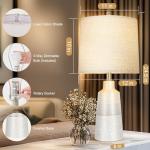 24.5" Ceramic Table Lamps Set of 2 for NightStand,Lamps for Living Room with 3-Way Dimmable Bulb,Rotary Switch,Modern Table Lamp with Linen Shade,Bedside Lamps of Set 2 for Bedrooms(Bulb Included)