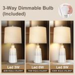 24.5" Ceramic Table Lamps Set of 2 for NightStand,Lamps for Living Room with 3-Way Dimmable Bulb,Rotary Switch,Modern Table Lamp with Linen Shade,Bedside Lamps of Set 2 for Bedrooms(Bulb Included)
